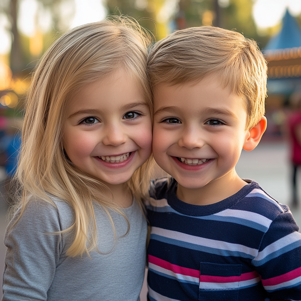 A closeup shot of a little girl and boy in Disneyland | Source: Midjourney