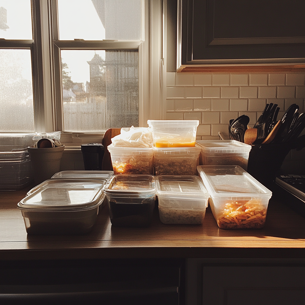 Takeout containers on a kitchen counter | Source: Midjourney