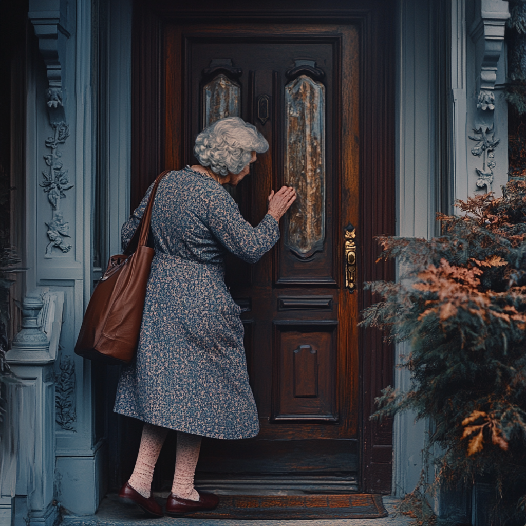 A woman knocking on a mansion's door | Source: Midjourney