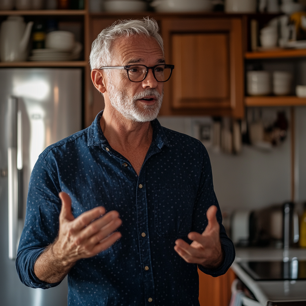 A man arguing with his daughter in a kitchen | Source: Midjourney