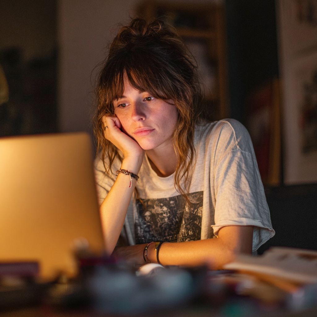 A woman sitting at her laptop | Source: Midjourney