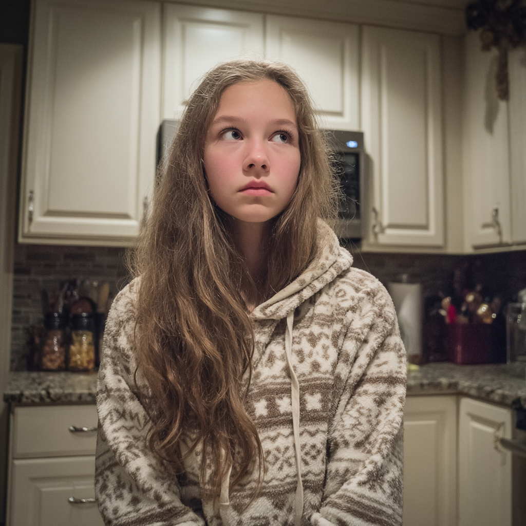 A young girl standing in a kitchen | Source: Midjourney