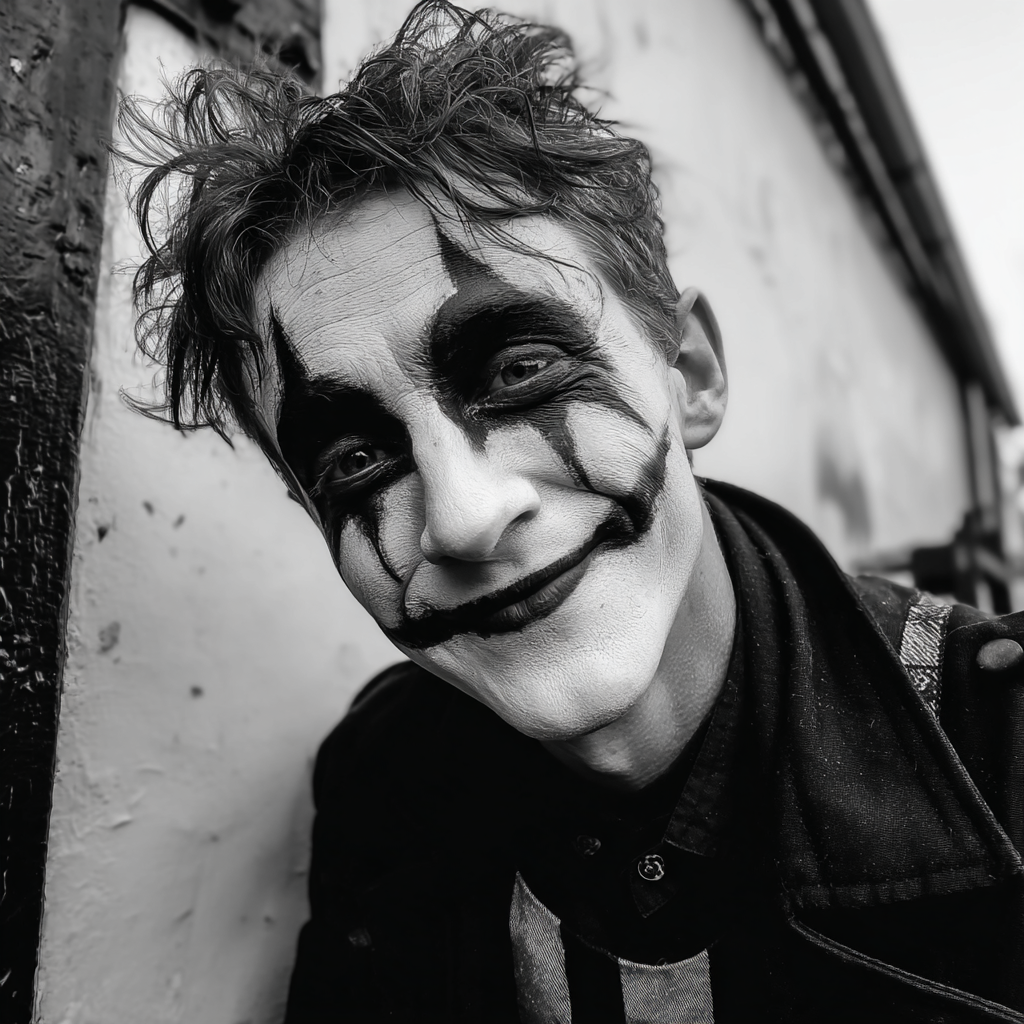 A man with creepy makeup | Source: Midjourney