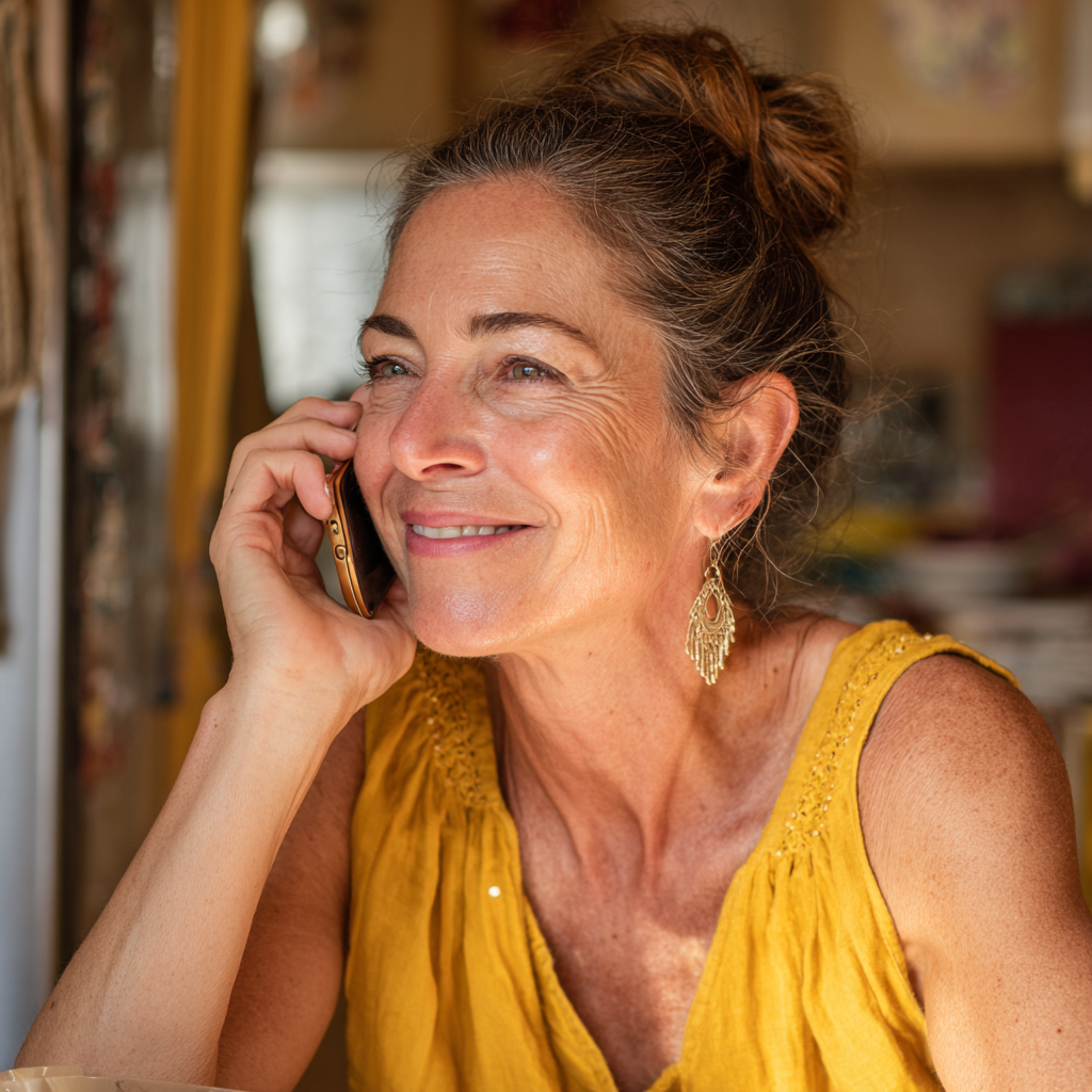 An older woman sitting at a kitchen table | Source: Midjourney