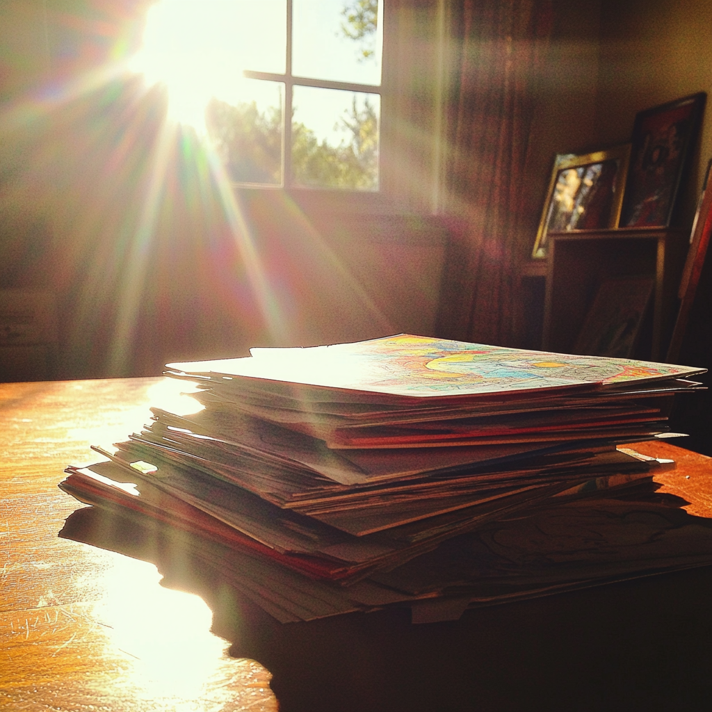 A stack of children's drawings and coloring books | Source: Midjourney