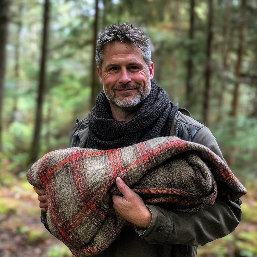 A man holding a blanket | Source: Midjourney