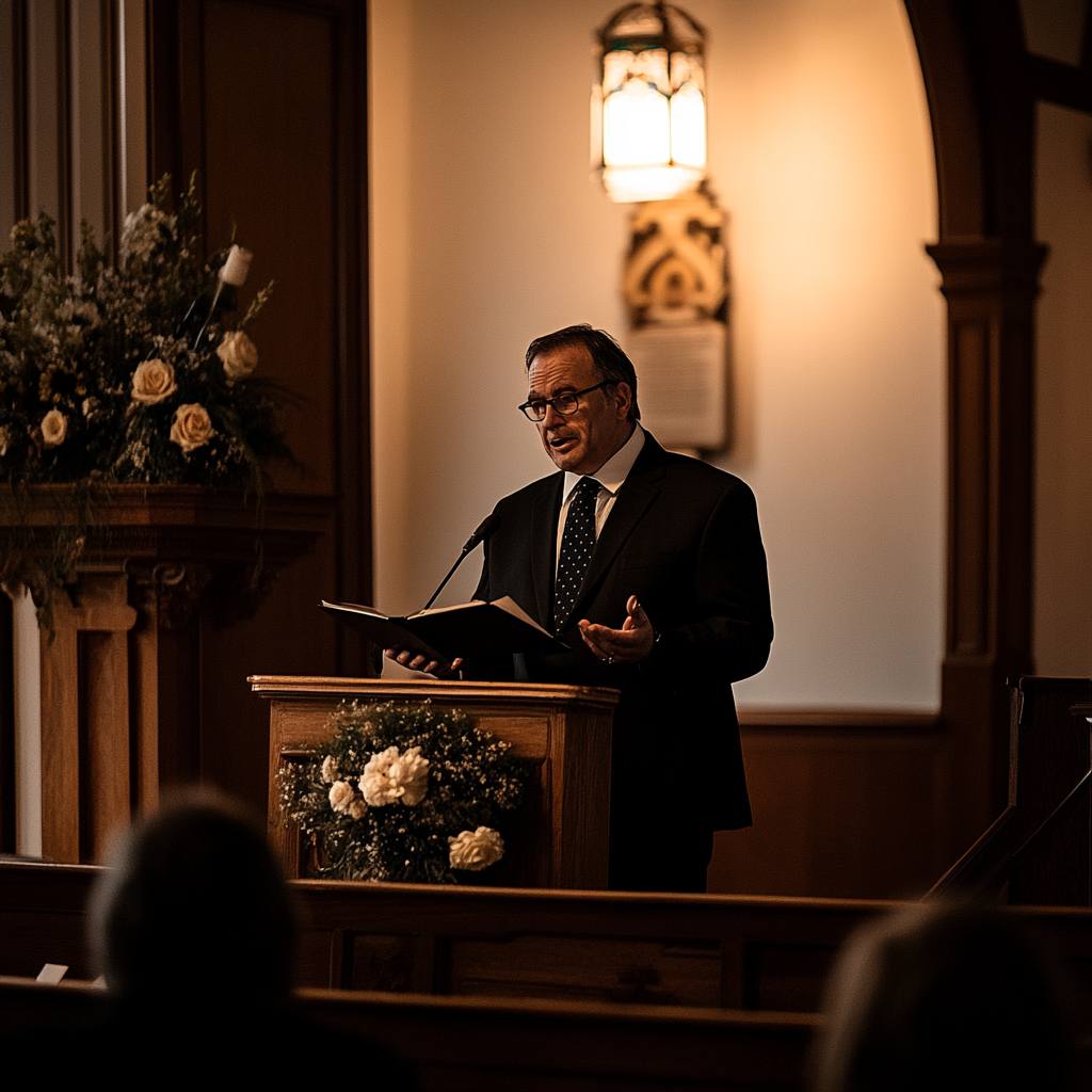 Senior man giving a speech at a funeral | Source: Midjourney