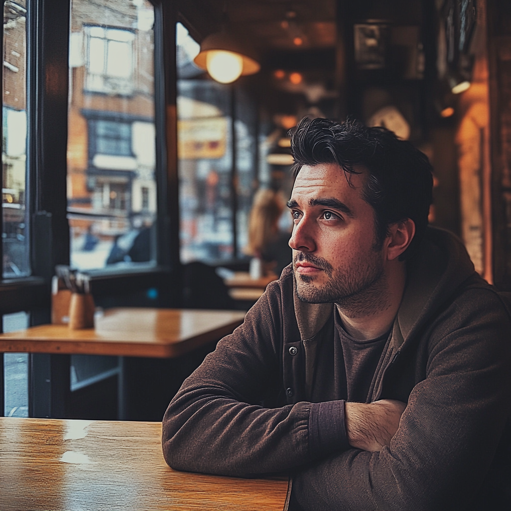 A man sitting in a coffee shop | Source: Midjourney