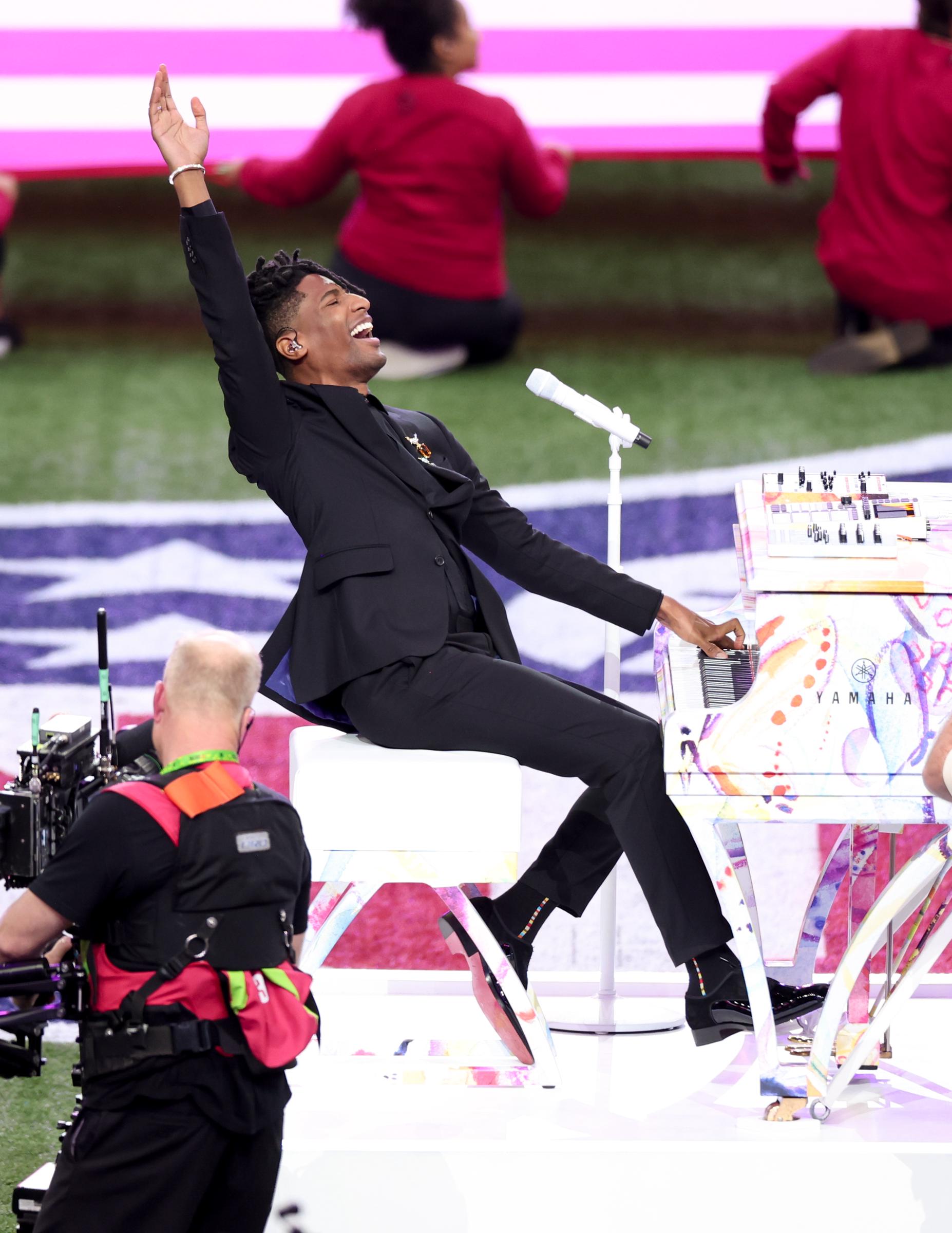 Jon Batiste during the Super Bowl LIX Pregame on February 9, 2025, in New Orleans, Louisiana. | Source: Getty Images