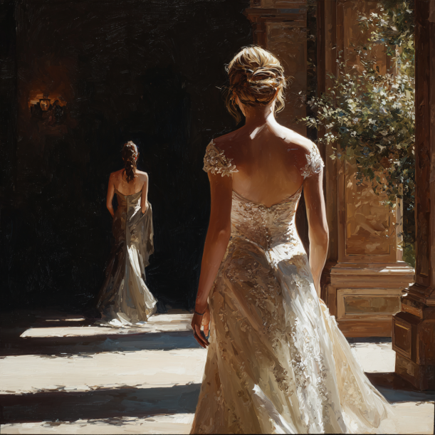 A woman walks away from the bride | Source: Midjourney