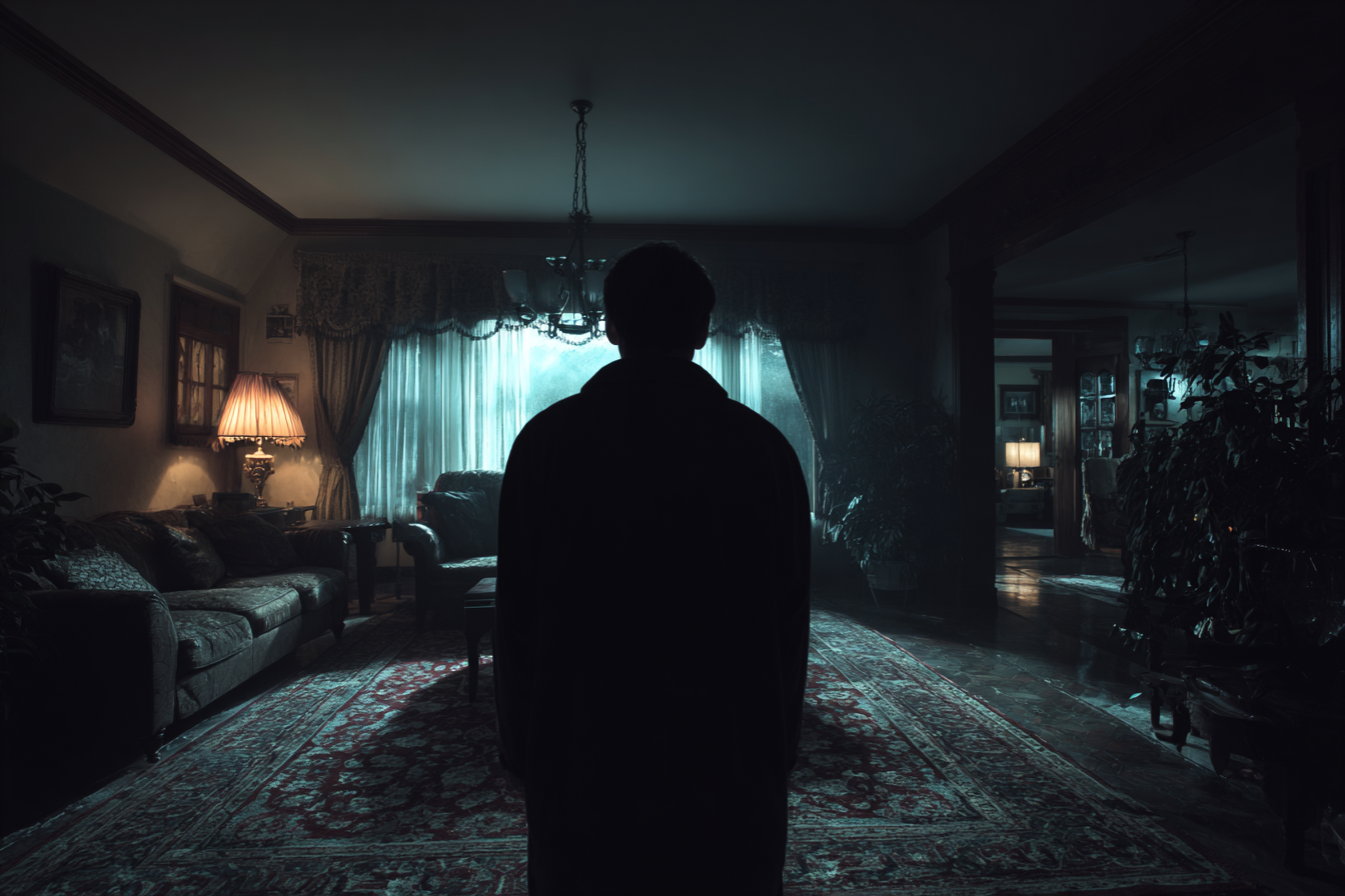 A silhouette of a man standing in a living room | Source: Midjourney