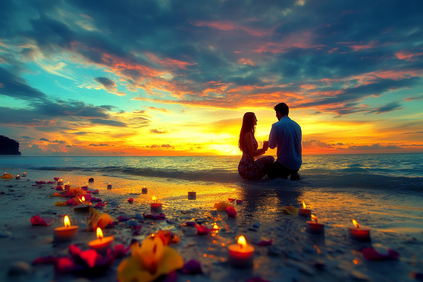 A romantic proposal on a beach | Source: Midjourney