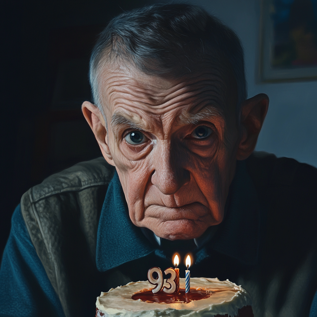 A sad older man celebrating his 93rd birthday | Source: Midjourney