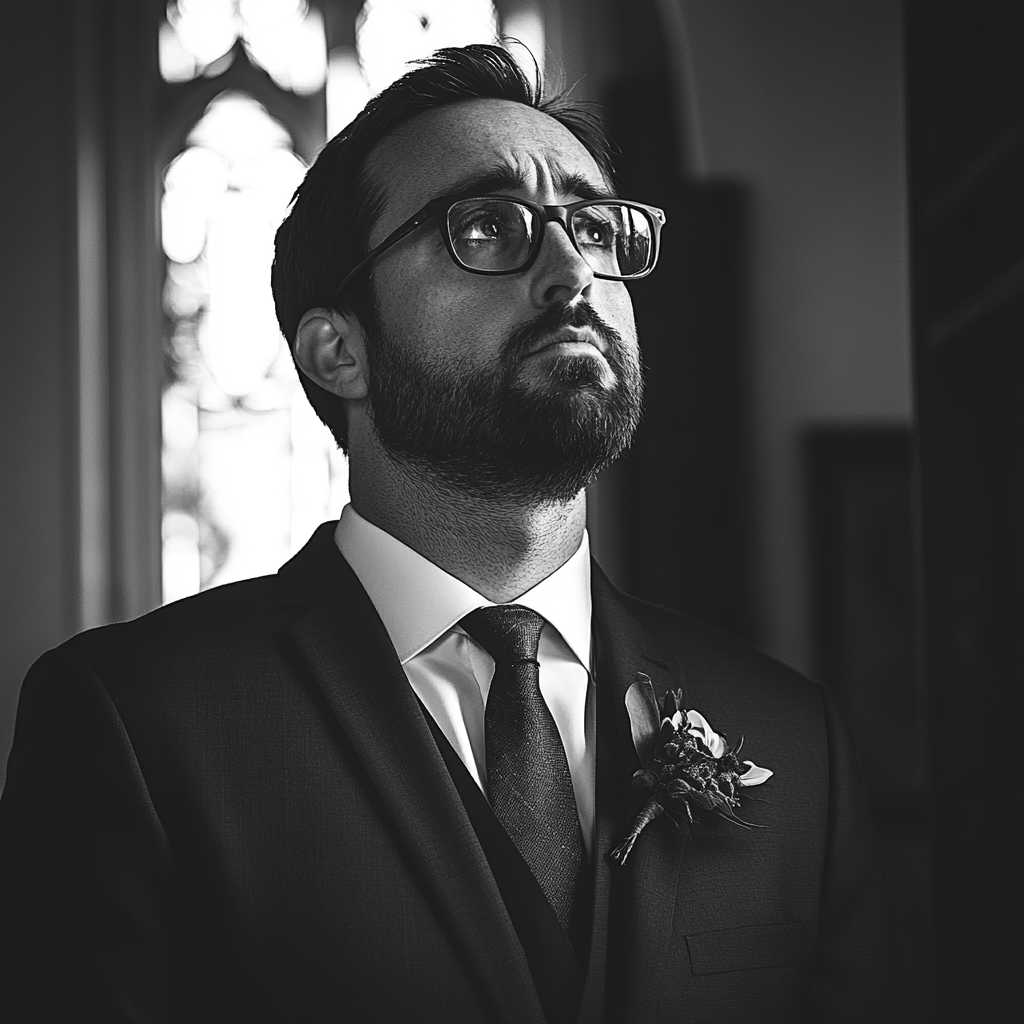 A concerned wedding officiant | Source: Midjourney