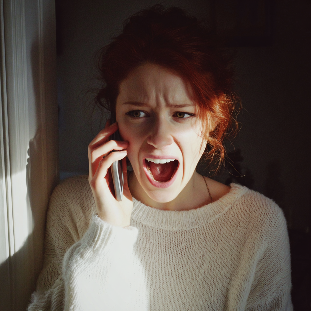 A woman shouting on the phone | Source: Midjourney