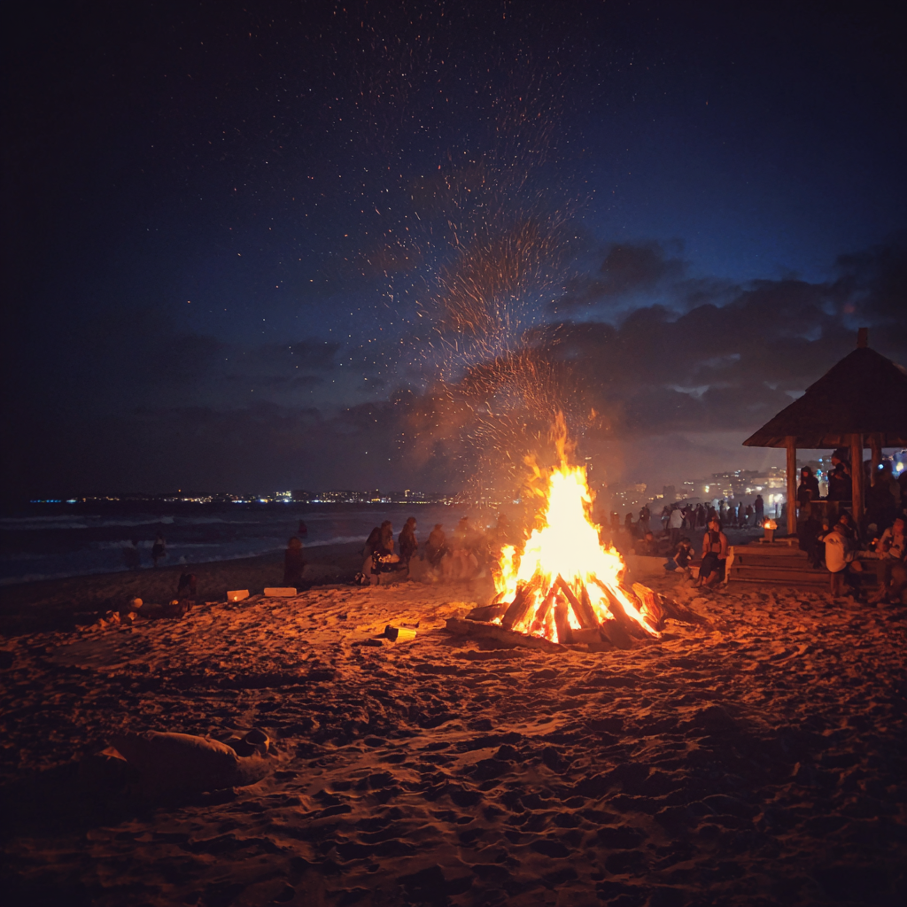 A beach bonfire | Source: Midjourney