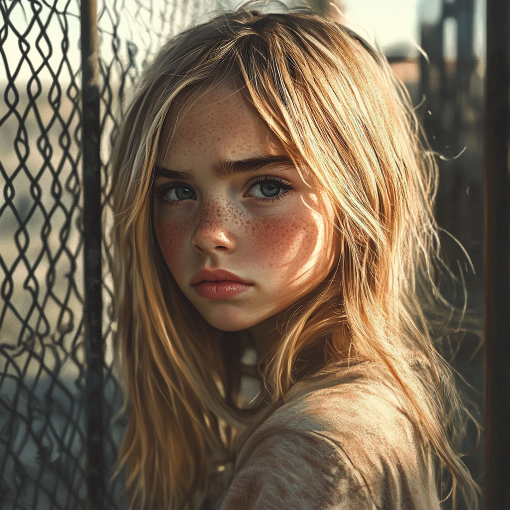 A teenage girl standing near a fence | Source: Midjourney