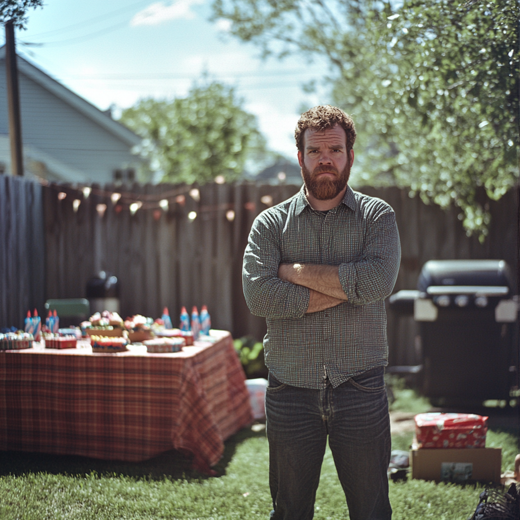 An angry man at a backyard party | Source: Midjourney