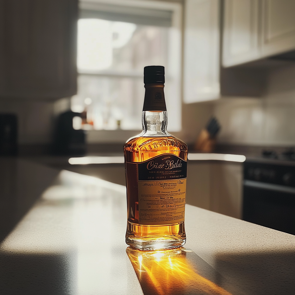 A bottle of whiskey on a counter | Source: Midjourney