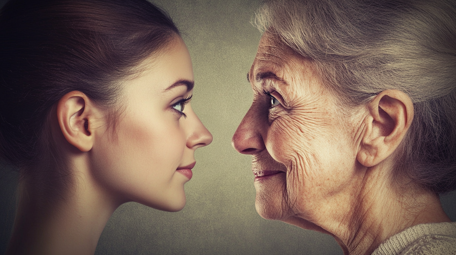 A woman face to face with elder woman. | Source: Midjourney