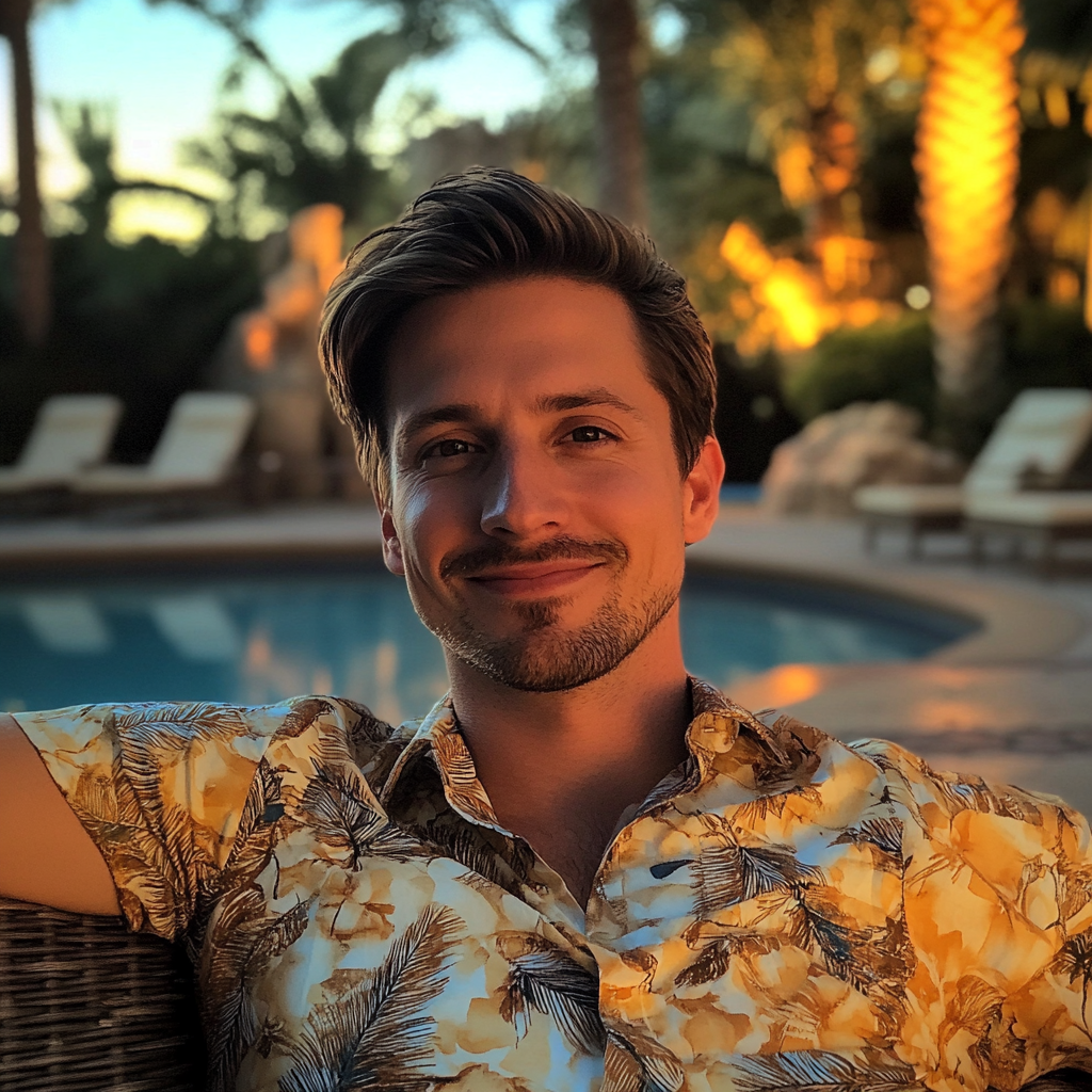 A man sitting on a lounger and smiling | Source: Midjourney