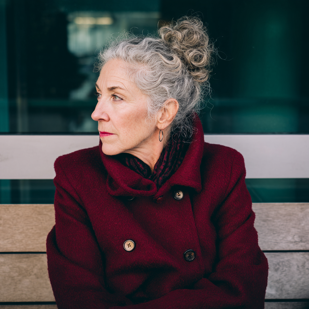 An older woman sitting on a bench outside | Source: Midjourney