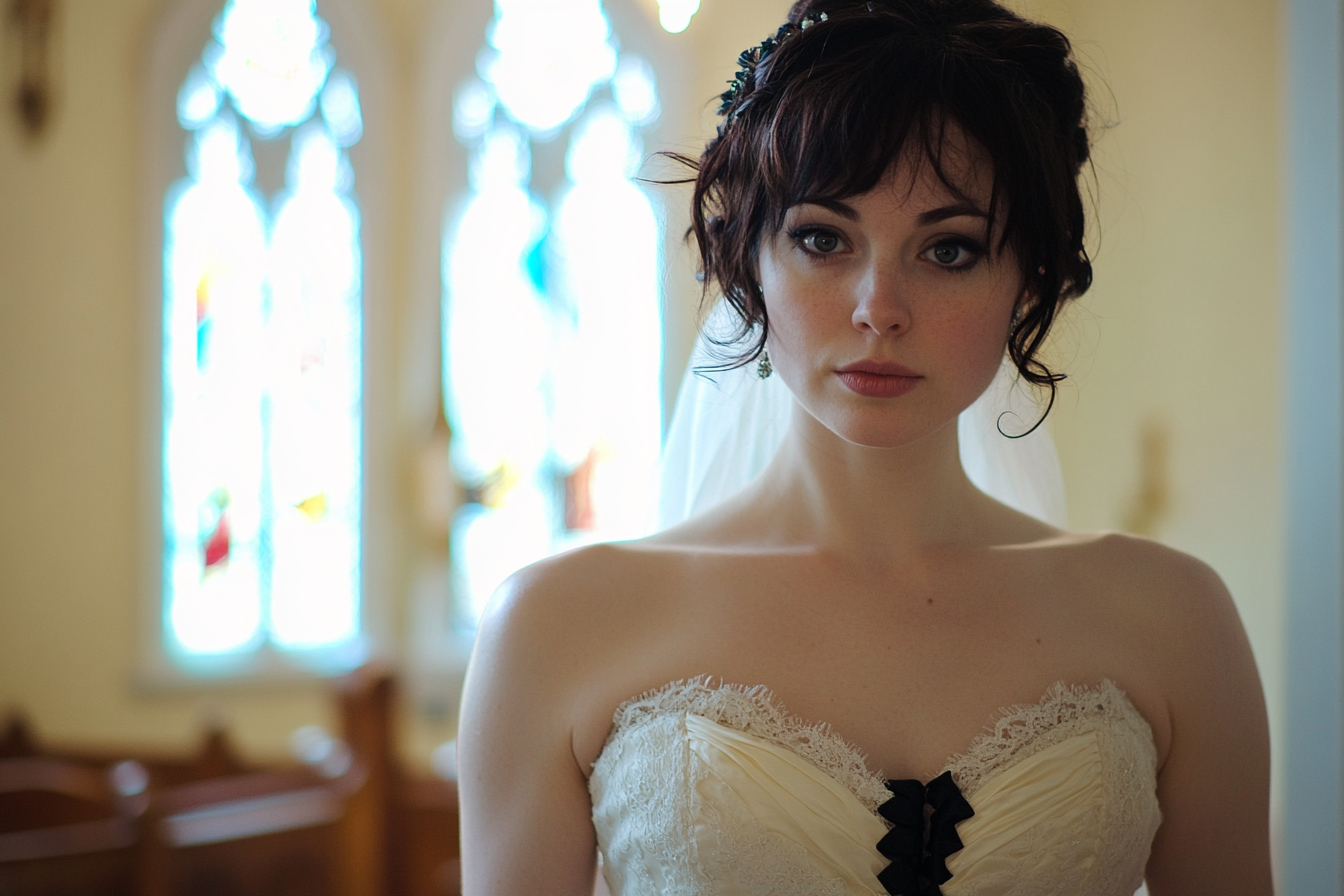 A serious bride in a church | Source: Midjourney