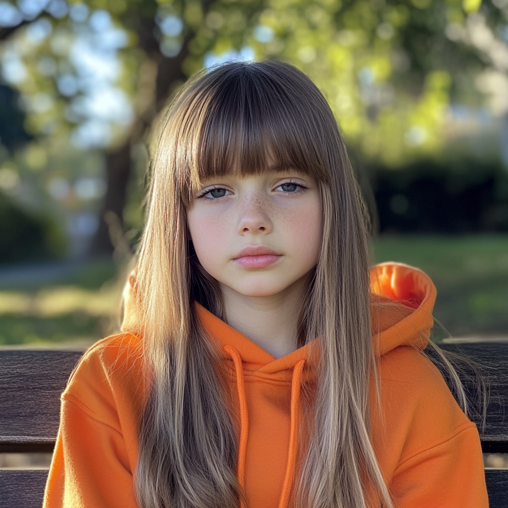 A girl sitting on a park bench | Source: Midjourney
