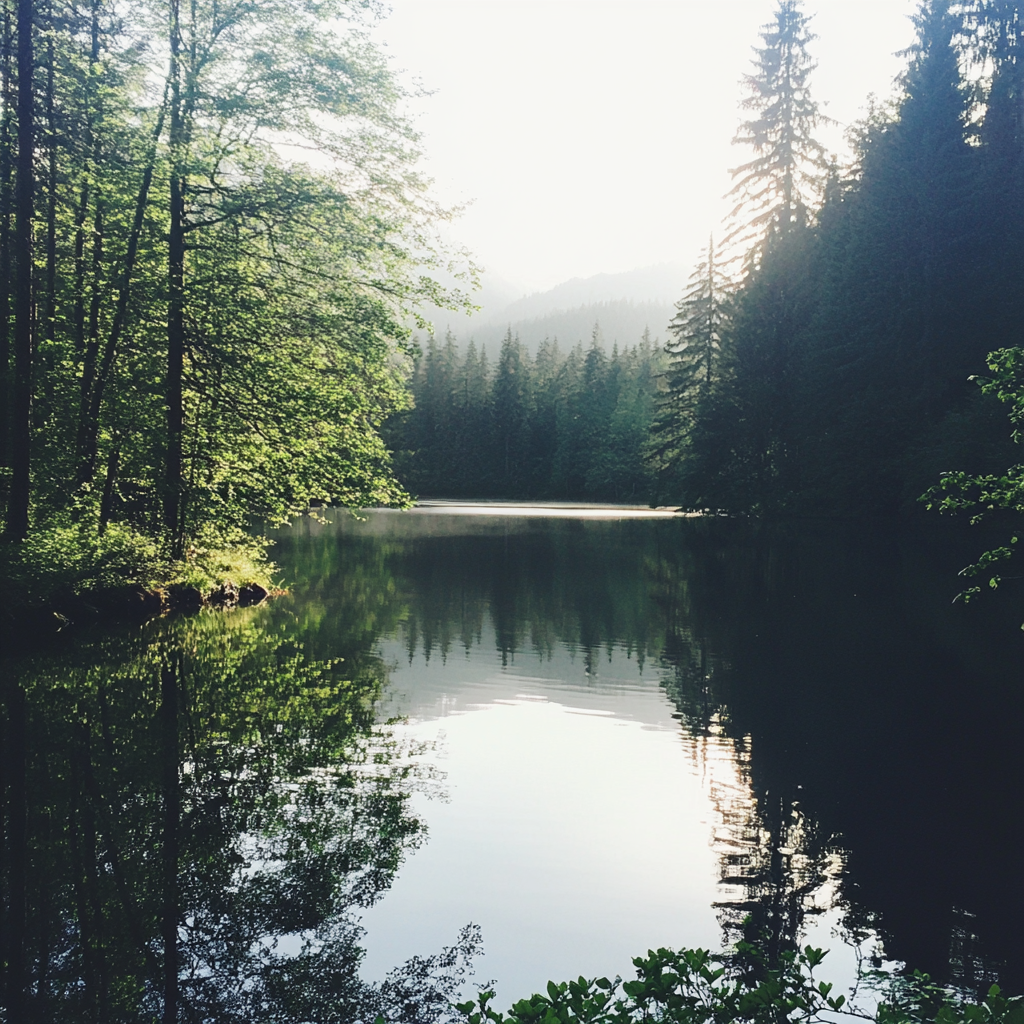 A body of water in a forest | Source: Midjourney