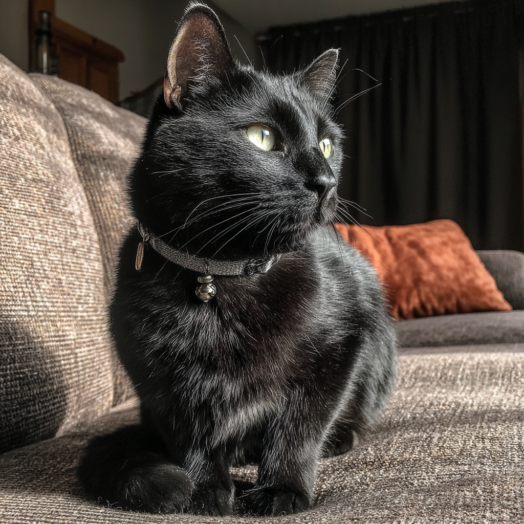 A black cat sitting on a couch | Source: Midjourney