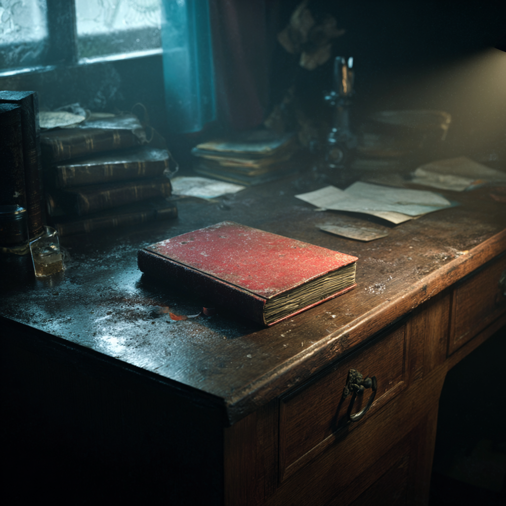 A worn red diary on a desk | Source: Midjourney