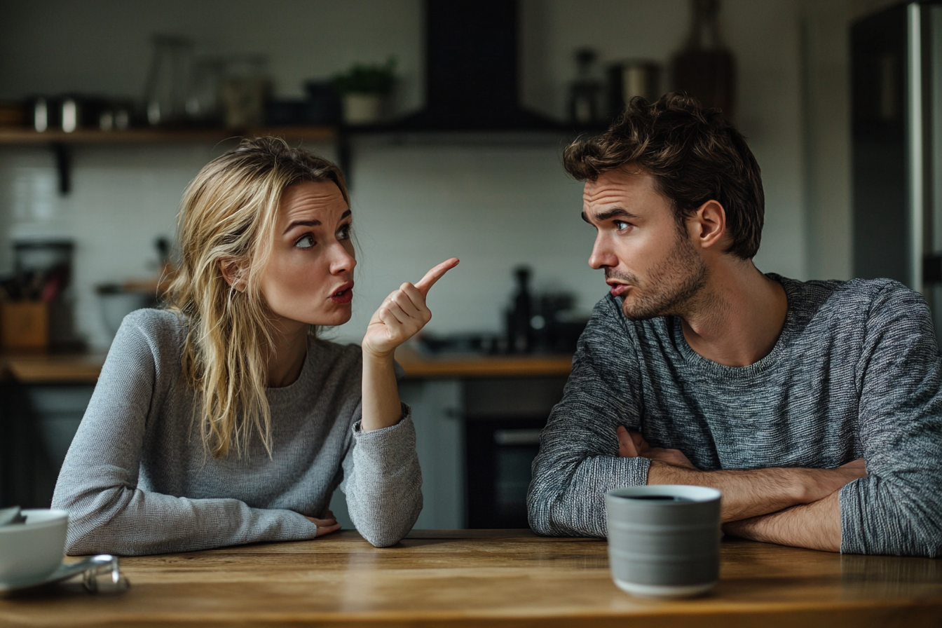 A woman having a serious conversation with her husband | Source: Midjourney