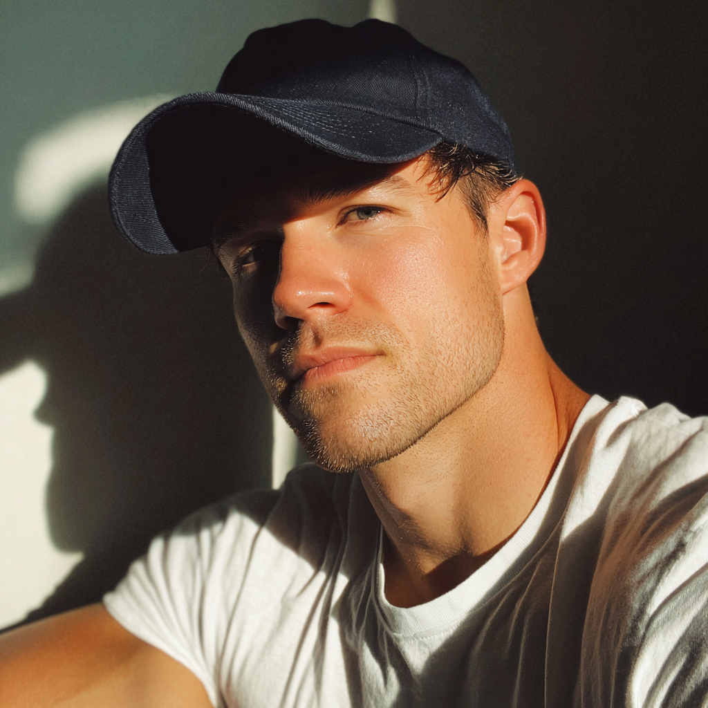A close up of a man wearing a navy cap | Source: Midjourney
