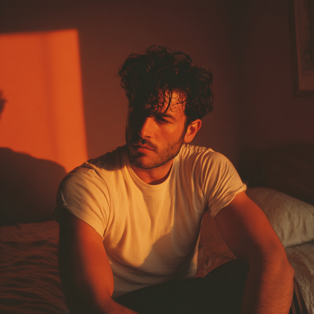 An upset man sitting at the edge of a bed | Source: Midjourney