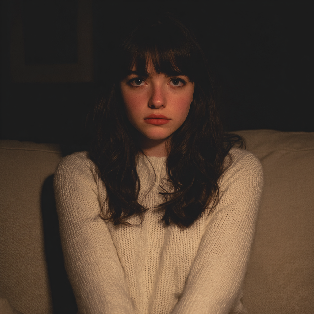 A young woman sitting on a couch | Source: Midjourney