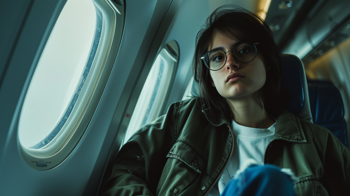 A woman sitting in a plane | Source: Midjourney