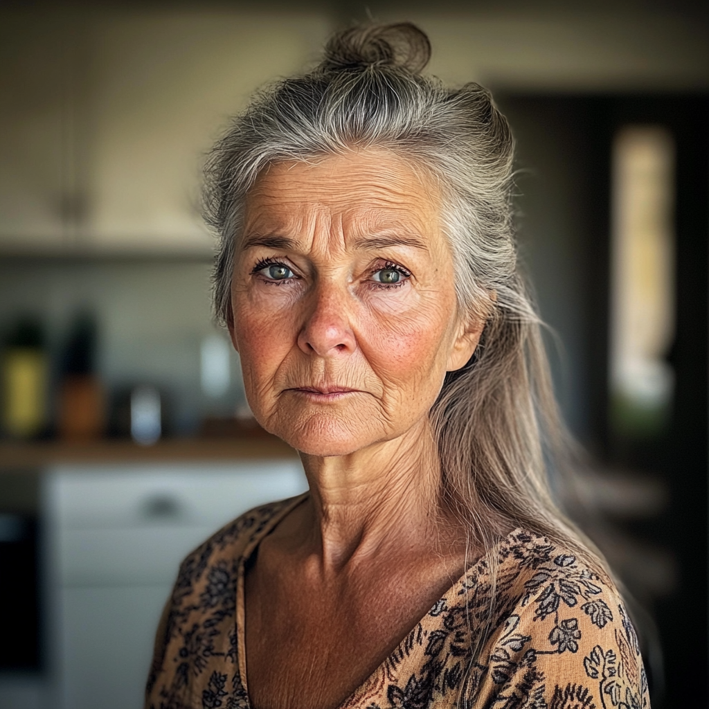 A frowning woman in a kitchen | Source: Midjourney