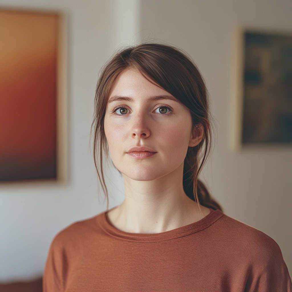 A young woman looking straight ahead | Source: Midjourney