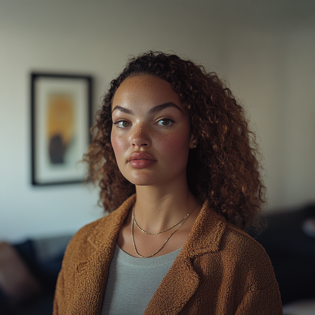 A woman standing in her living room | Source: Midjourney