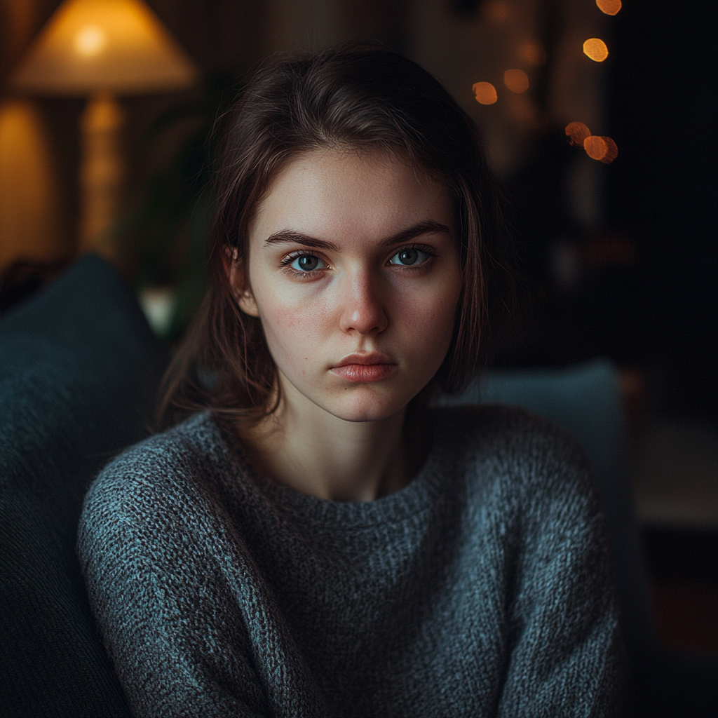 An angry woman in her living room | Source: Midjourney