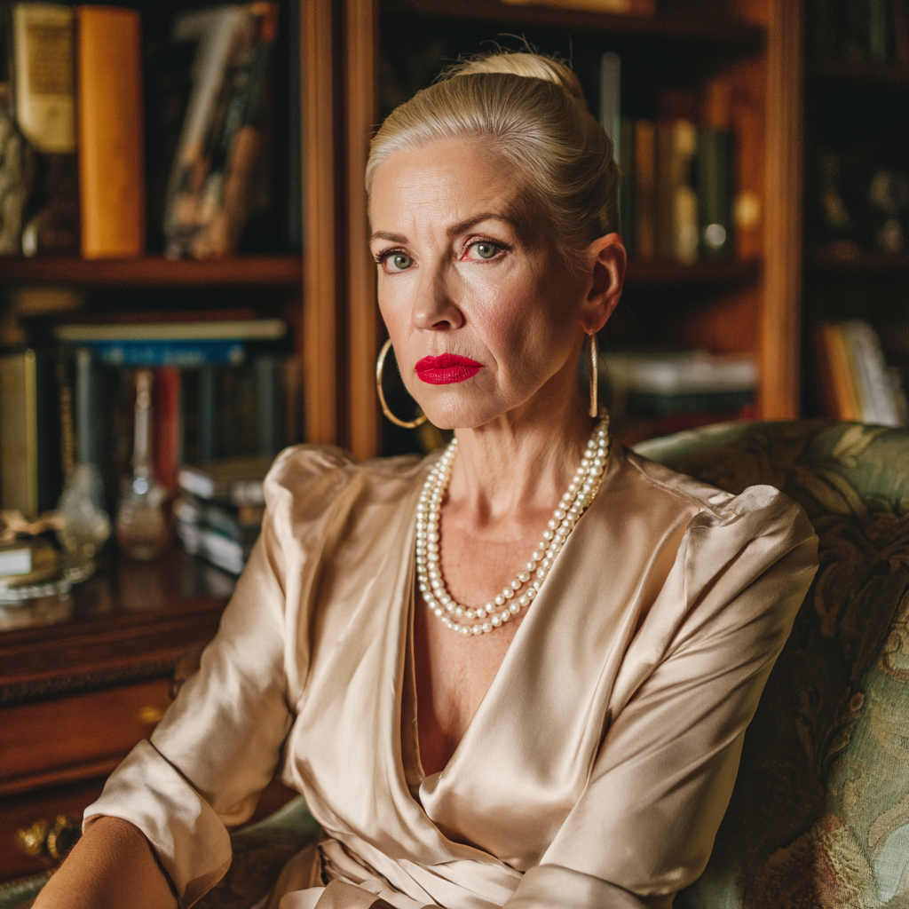 An unimpressed woman wearing pearls | Source: Midjourney