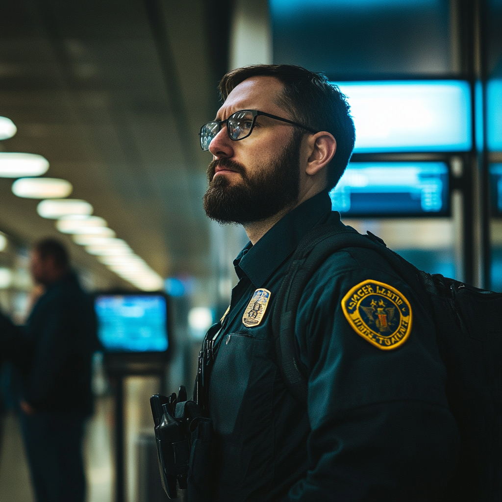 A TSA agent in an airport | Source: Midjourney
