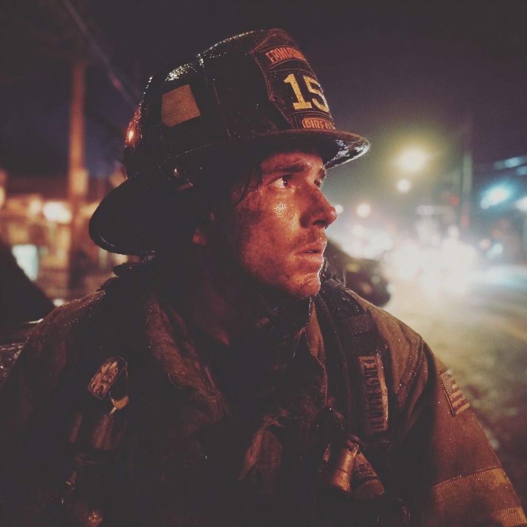 A firefighter standing outside | Source: Midjourney