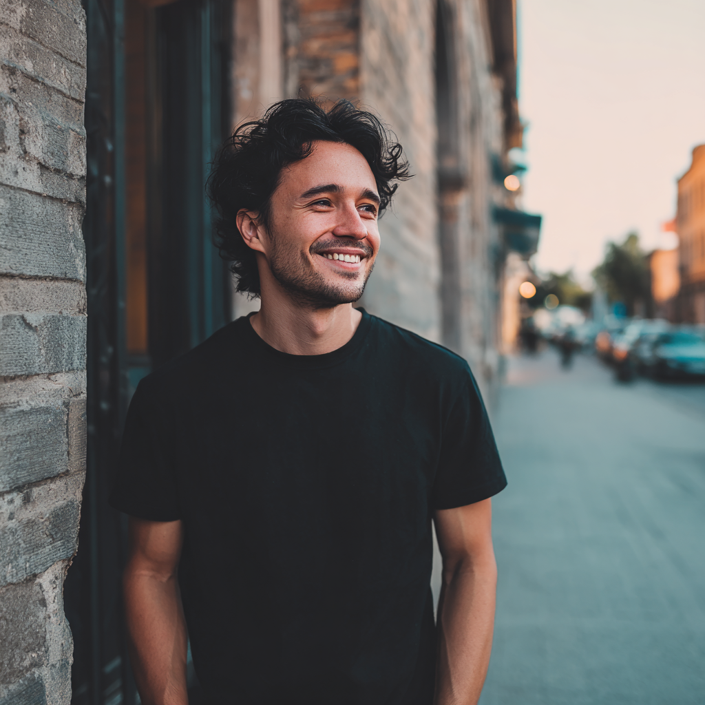 A smiling man standing on a sidewalk | Source: Midjourney