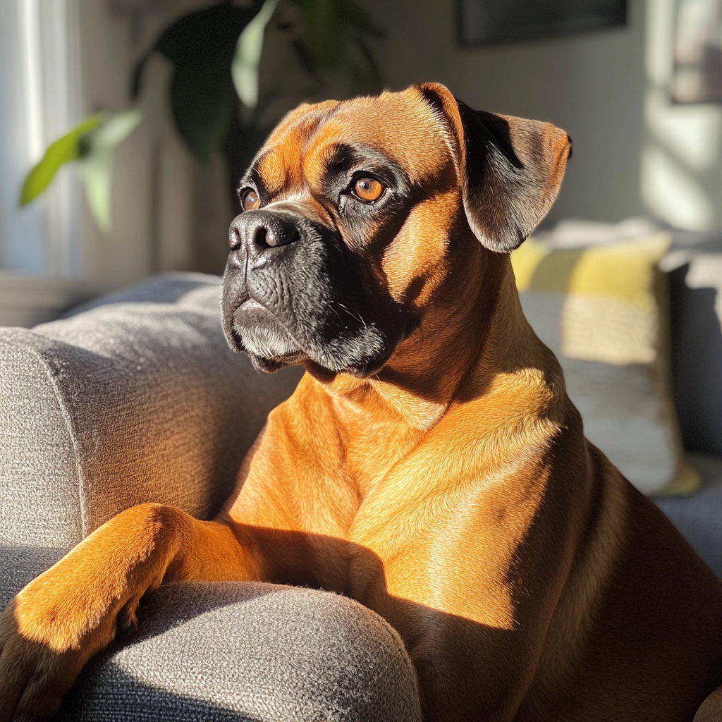 A dog sitting on a couch | Source: Midjourney