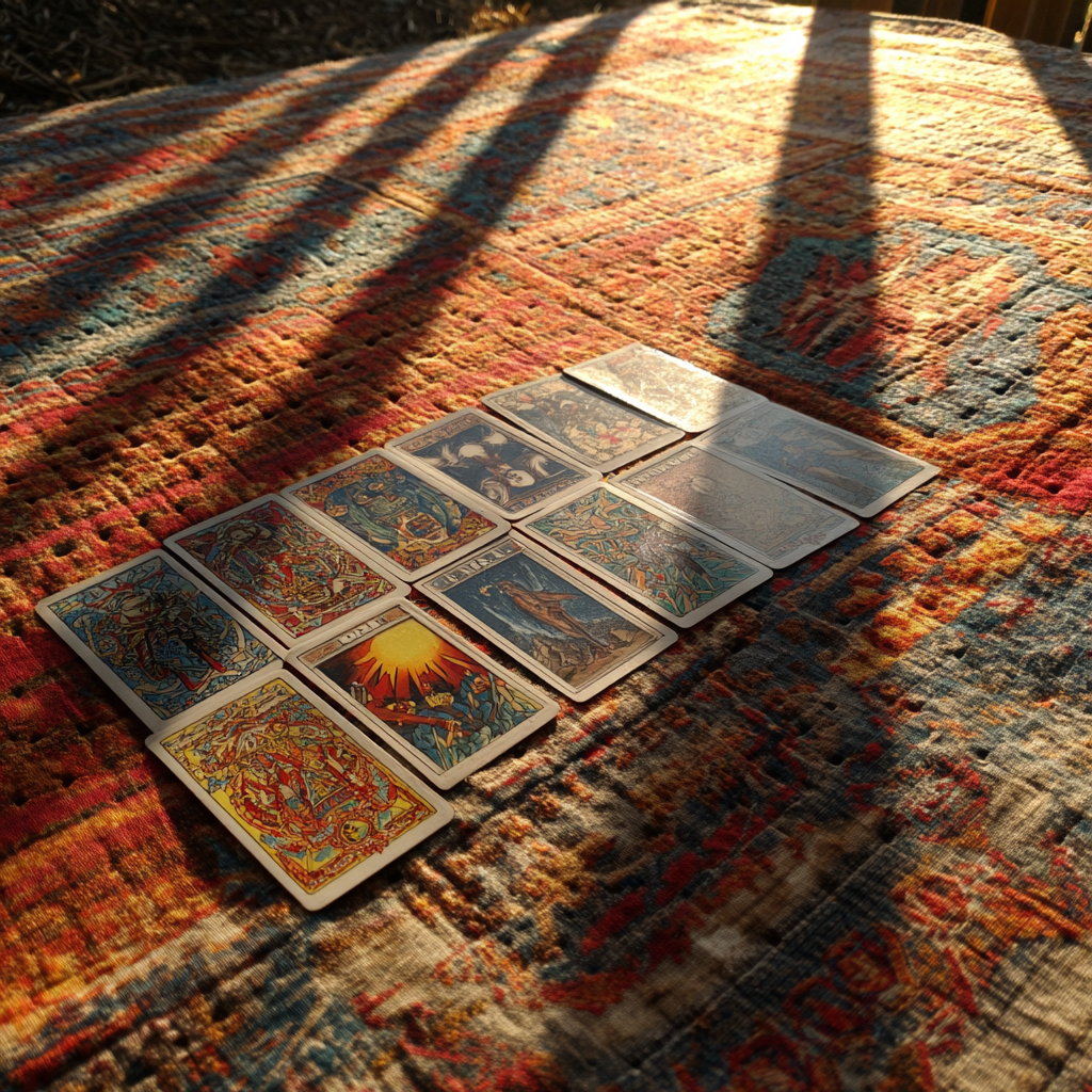 Tarot cards on an old quilt | Source: Midjourney