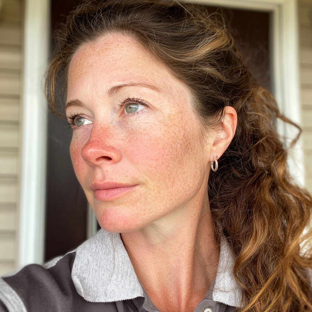 A pensive woman standing on a porch | Source: Midjourney