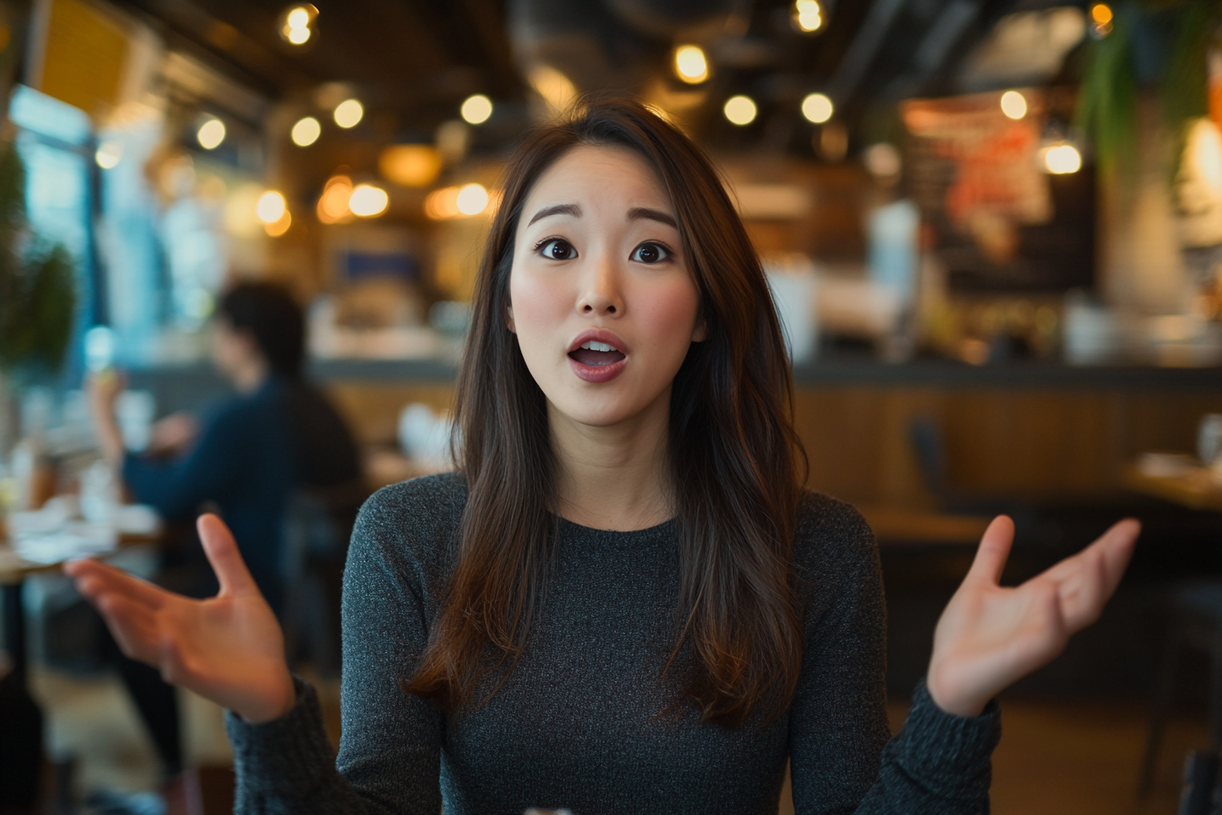 A woman speaking to someone in a restaurant | Source: Midjourney