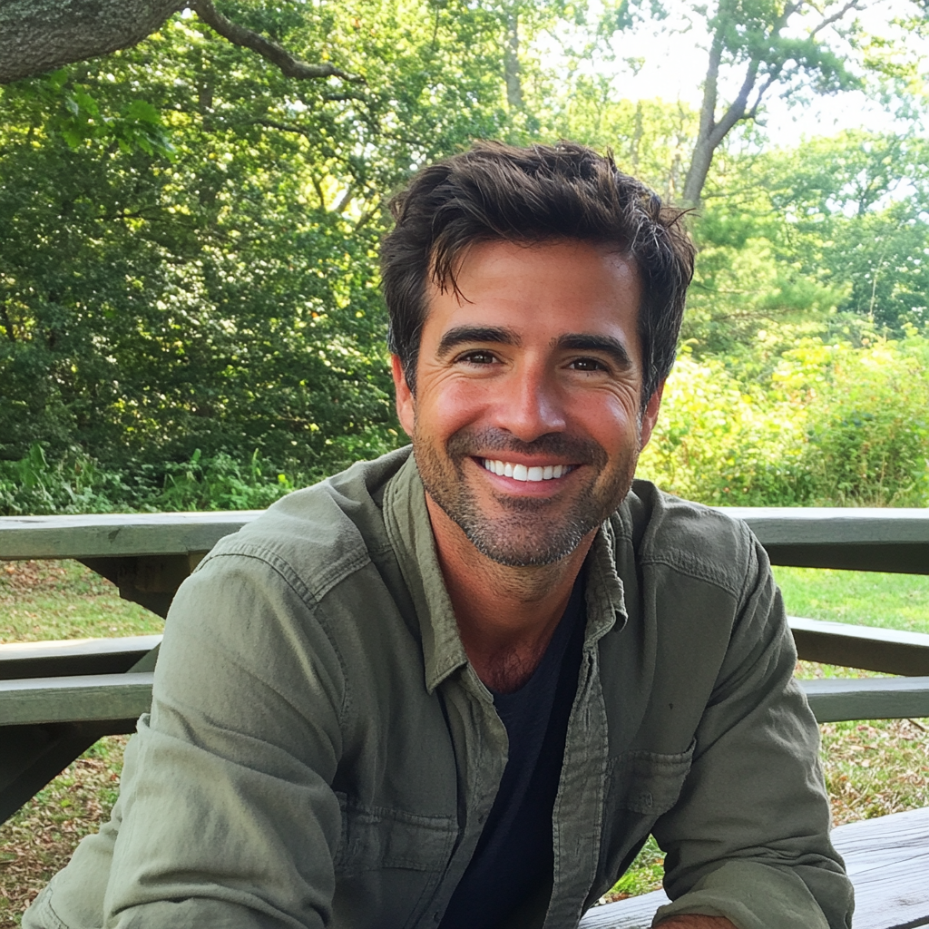 A smiling man sitting outside | Source: Midjourney