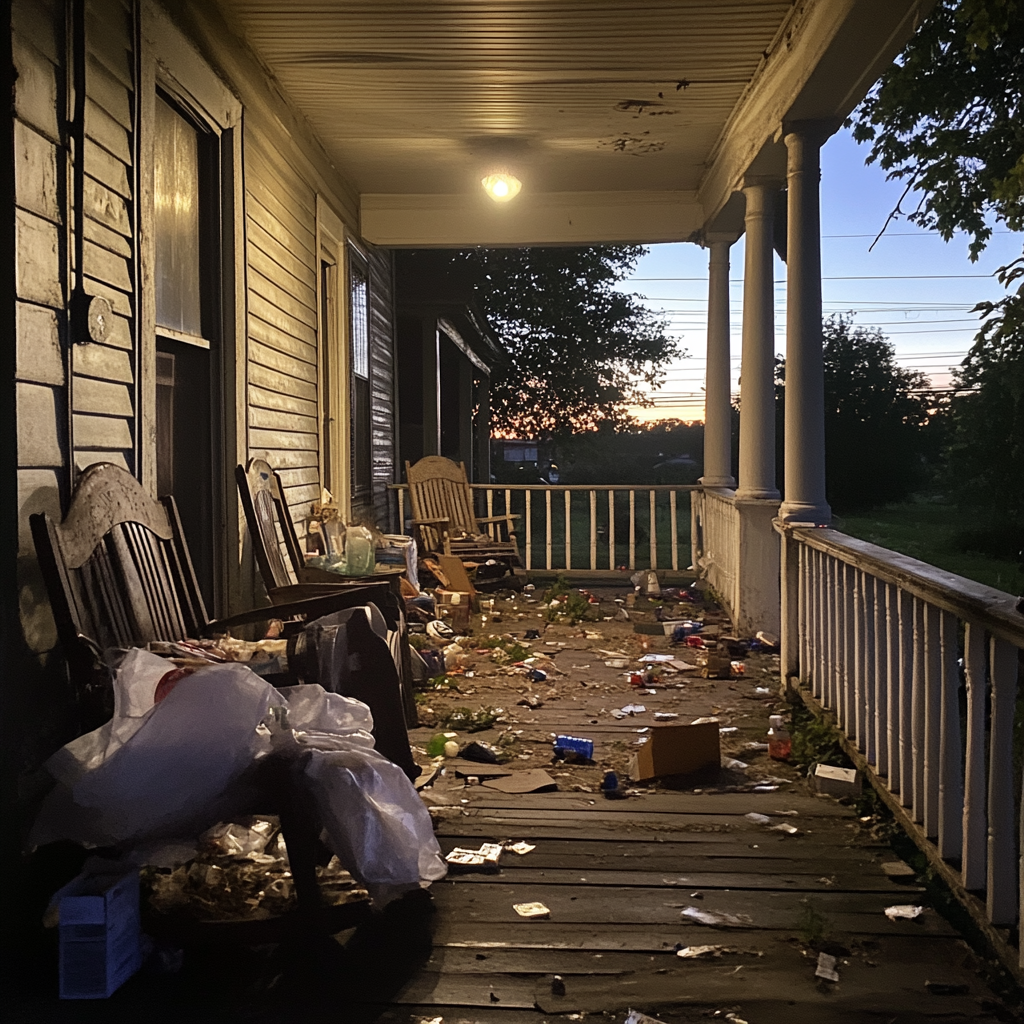 A littered porch | Source: Midjourney